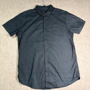 RVCA Button Down Shirt Mens Lg Slim Fit Black Cotton Floral Short Sleeve Trendy